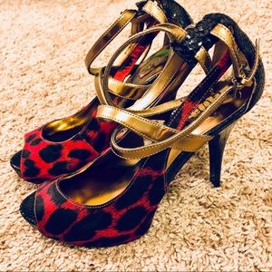 Guess High Heels, 8 (Red Leopard Print Gold)